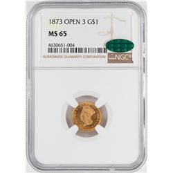 1873 Open 3 $1 Indian Princess Head Gold Dollar Coin NGC MS65 CAC