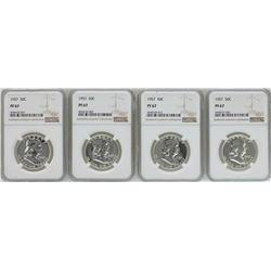 Lot of (4) 1957 Proof Franklin Half Dollar Coins NGC PF67