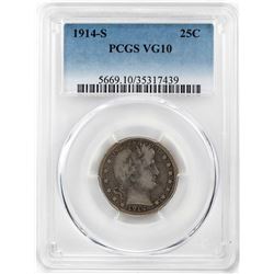 1914-S Barber Quarter Coin PCGS VG10