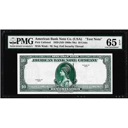 1929 10 Unit American Bank Note Co.  Test Note  PMG Gem Uncirculated 65EPQ