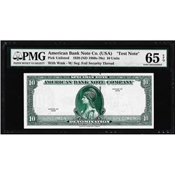 1929 10 Unit American Bank Note Co. "Test Note" PMG Gem Uncirculated 65EPQ