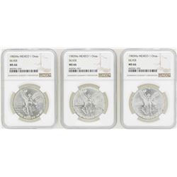 Lot of (3) 1983Mo 1 Onza Silver Libertad Coins NGC MS66