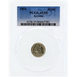 1854 Seated Liberty Half Dime Coin PCGS AU55 Arrows