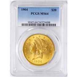 1904 $20 Liberty Head Double Eagle Gold Coin PCGS MS64