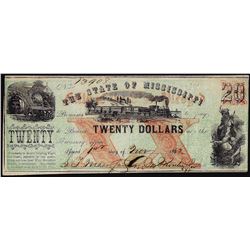 1862 $20 State of Mississippi Obsolete Note