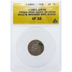 c.1861 Persia Qajar AH1278 Mashhad Mint Coin ANACS VF35