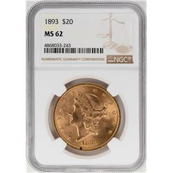1893 $20 Liberty Head Double Eagle Gold Coin NGC MS62