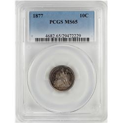 1877 Seated Liberty Dime Coin PCGS MS65