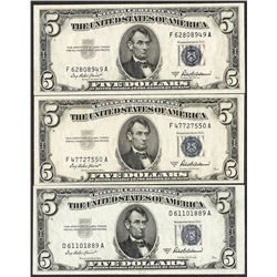 Lot of (3) 1953A $5 Silver Certificate Notes