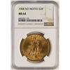 Image 1 : 1908 $20 No Motto Saint Gaudens Double Eagle Gold Coin NGC MS64