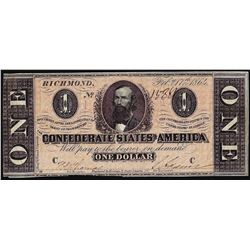 1864 $1 Confederate States of America Note