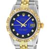 Image 1 : Rolex Mens Two Tone 14K Blue Vignette String Pyramid Diamond Datejust Wristwatch