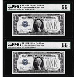 (2) Consecutive 1928B $1 Silver Certificate Notes Fr.1602 PMG Gem Uncirculated 66EPQ