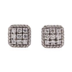 14KT White Gold 0.81 ctw Diamond Square Cluster Earrings