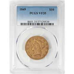 1849 $10 Liberty Head Eagle Gold Coin PCGS VF35