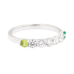 14KT White Gold 0.50 ctw Diamond, Peridot and Emerald Ring