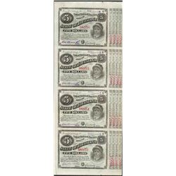 Uncut Sheet of (4) State of Louisiana Baby Bond Obsolete Notes