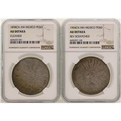 Lot of 1898CN & 1904CN Mexico Pesos Silver Coins NGC Graded AU Details