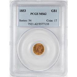 1853 $1 Liberty Head Gold Dollar Coin PCGS MS62