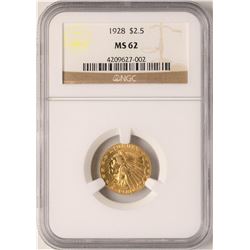 1928 $2 1/2 Indian Head Quarter Eagle Gold Coin NGC MS62