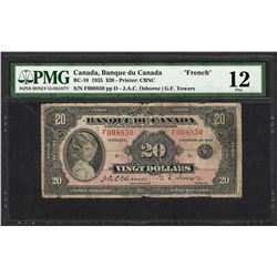 1935 $20 Banque du Canada  French  Bank Note BC-10 PMG Fine 12