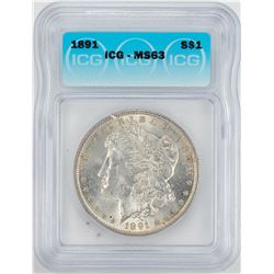 1891 $1 Morgan Silver Dollar Coin ICG MS63