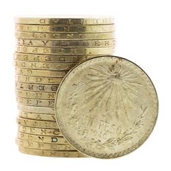 Roll of (20) Brilliant Uncirculated 1940-1943 Mexico Un Peso Silver Coins
