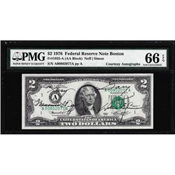 1976 $2 Federal Reserve Note PMG Gem Uncirculated 66EPQ Dual Courtesy Autographs