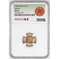 1945 Mexico 2.5 Pesos Gold Coin NGC MS65