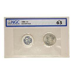 1886 $1 Morgan Silver Dollar Coin GSA Soft Pack NGC MS63