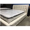 Image 2 : QUEEN SIZE CREAM COLOURED UPHOLSTERED BED FRAME (HEADBOARD/FOOTBOARD & RAILS)
