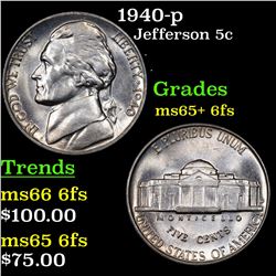 1940-p Jefferson Nickel 5c Grades GEM+ 6fs