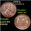 Image 1 : 1928-p Lincoln Cent 1c Grades Select+ Unc BN
