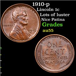 1910-p Lincoln Cent 1c Grades Choice AU