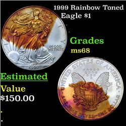 1999 Rainbow Toned Silver Eagle Dollar $1 Grades GEM+++ Unc