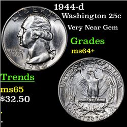 1944-d Washington Quarter 25c Grades Choice+ Unc