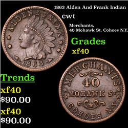 1863 Alden And Frank Indian Civil War Token 1c Grades xf