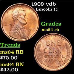 1909 vdb Lincoln Cent 1c Grades Choice Unc RB