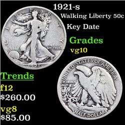 1921-s Walking Liberty Half Dollar 50c Grades vg+
