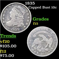1835 Capped Bust Dime 10c Grades f+