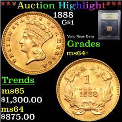 ***Auction Highlight*** 1888 Gold Dollar $1 Graded Choice+ Unc By USCG (fc)