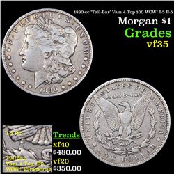 1890-cc 'Tail-Bar' Vam 4 Top 100 WOW! I-5 R-5 Morgan Dollar $1 Grades vf++