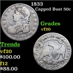 1833 Capped Bust Half Dollar 50c Grades vf, very fine