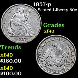 1857-p Seated Half Dollar 50c Grades xf