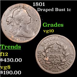 1801 Draped Bust Large Cent 1c Grades vg+