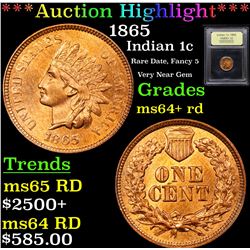 ***Auction Highlight*** 1865 Indian Cent 1c Graded Choice+ Unc RD By USCG (fc)