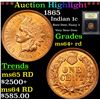 Image 1 : ***Auction Highlight*** 1865 Indian Cent 1c Graded Choice+ Unc RD By USCG (fc)