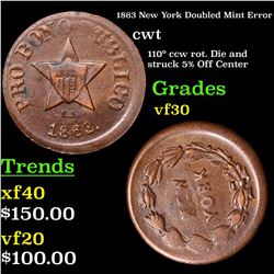 1863 New York Doubled Mint Error Civil War Token 1c Grades vf++