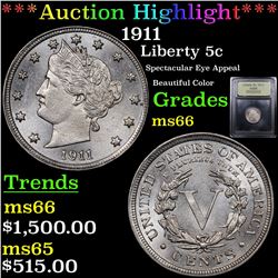 ***Auction Highlight*** 1911 Liberty Nickel 5c Graded GEM+ Unc By USCG (fc)