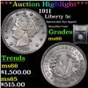 Image 1 : ***Auction Highlight*** 1911 Liberty Nickel 5c Graded GEM+ Unc By USCG (fc)